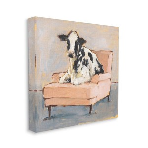 Stupell Industries Sweet Baby Calf on a Pink Couch Neutral Color Painting - 1 of 4