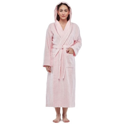 Rose Cotton Terry Cloth Hooded Long Bathrobe, XS