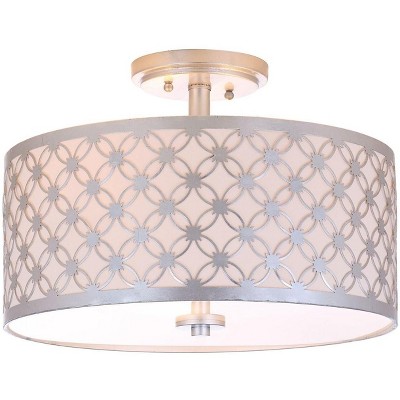Contemporary 16'' Silver Drum Flush Mount Ceiling Lamp