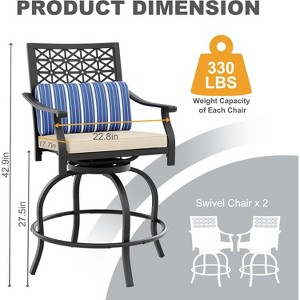 Outdoor Bar Stools Set of 2, 360° Swivel Bar Stools Counter Height with Cushion Armrest Back, Tall Outdoor Swivel BarStools for Backyard - 1 of 4