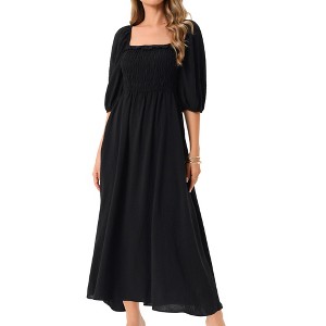 INSPIRE CHIC Women's Summer Casual Puff Half Sleeve Square Neck Smocked Flowy with Pockets Maxi Dress - 1 of 4