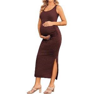Ekouaer Women Tank Maternity Dress Sleeveless Ribbed Knit Pregnancy Dresses Round Neck Pregnant Loungewear - 1 of 4