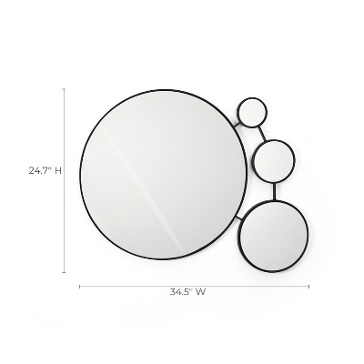 LuxenHome Black Metal Frame Round Wall Mirror with Small Mirrors