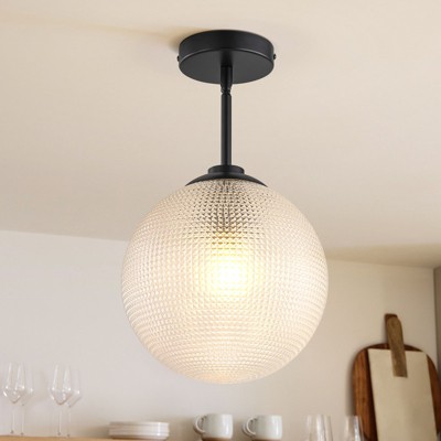Rennnsan Halvine 9"W 1-Light Globe Textured Glass Modern Glam Dimmable Pendant in Black
