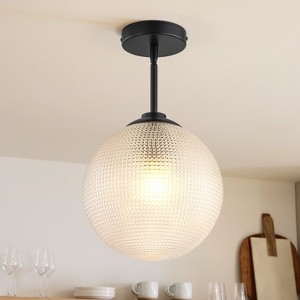 Rennnsan Halvine 9"W 1-Light Globe Textured Glass Modern Glam Dimmable Pendant in Black - 1 of 4