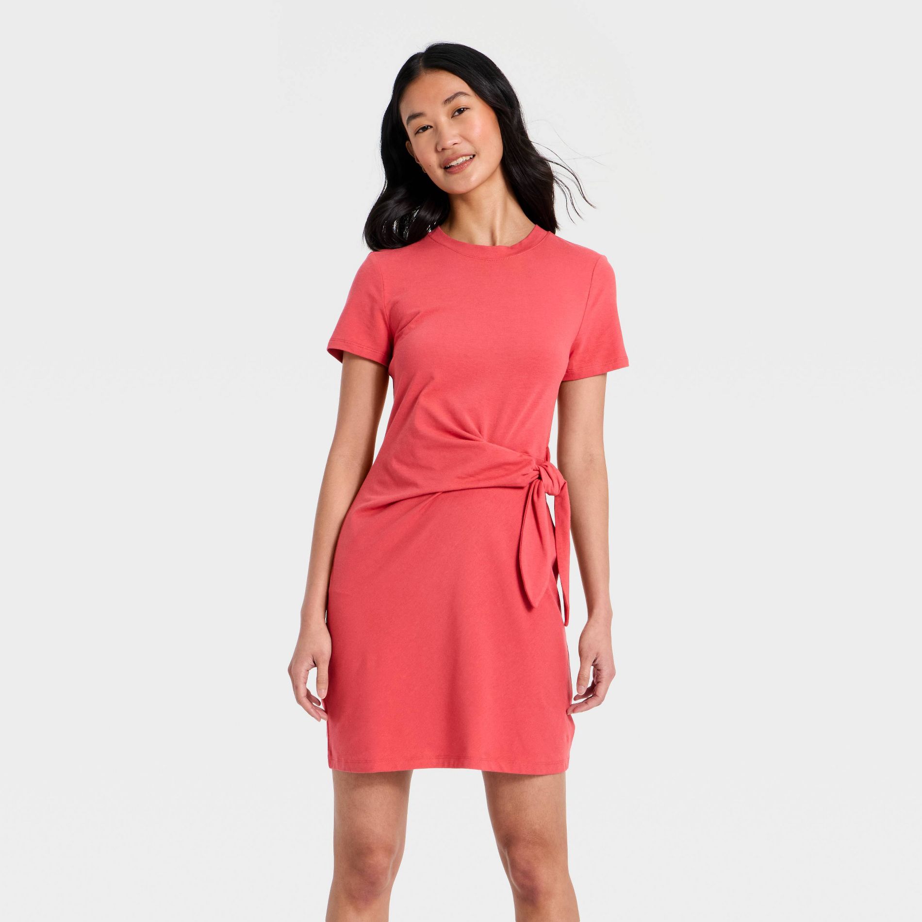 Women's Short Sleeve Tie-Front Knit Midi Dress - A New Day™