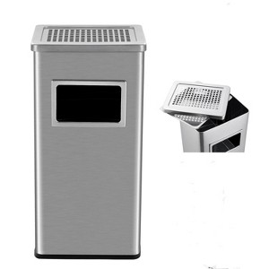 8 Gallon Stainless Steel Commercial Trash Can w/ Ashtray, Outdoor/Indoor Waste Bin w/ Removable Bucket (Silver) - 1 of 4