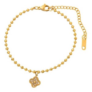 Gold-Tone Clover Charm Beaded Bracelet with Cubic Zirconia, Lucky Symbol Jewelry for Women, Daily & Gifting Occasions - 1 of 4