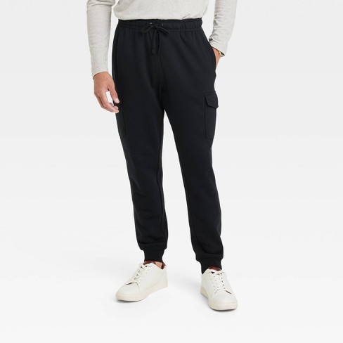 H&M Men's Large Regular Fit Stretch Elastic Waist Black Cargo Pants