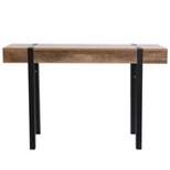 LuxenHome Oak Finish MDF Wood Black Metal Console & Entry Table