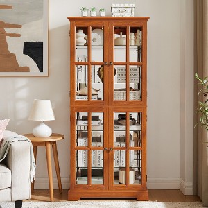 Racxily Display Cabinet, Display Cabinet with Glass Doors Adjustable Shelves for Collectibles, 4 Door Vintage Showcase for Home, Office, Display - 1 of 4