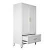 AENKYO 60 Tall Storage Wardrobe Cabinet with Drawer & Hanging Rod, 2-Door Storage Closet with Adjustable Shelf - White Wardrobe - 3 of 4
