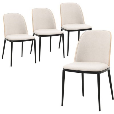 LeisureMod Tule Dining Side Chair with Velvet Seat and Black Powder-Coated Steel Frame Set of 4