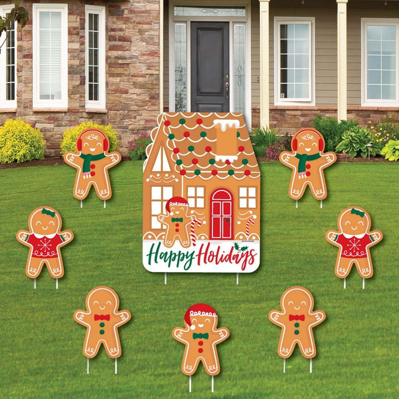 Big Dot of Happiness Gingerbread Christmas - Yard Sign and Outdoor Lawn Decorations - Gingerbread Man Holiday Party Yard Signs - Set of 8, 1 of 8