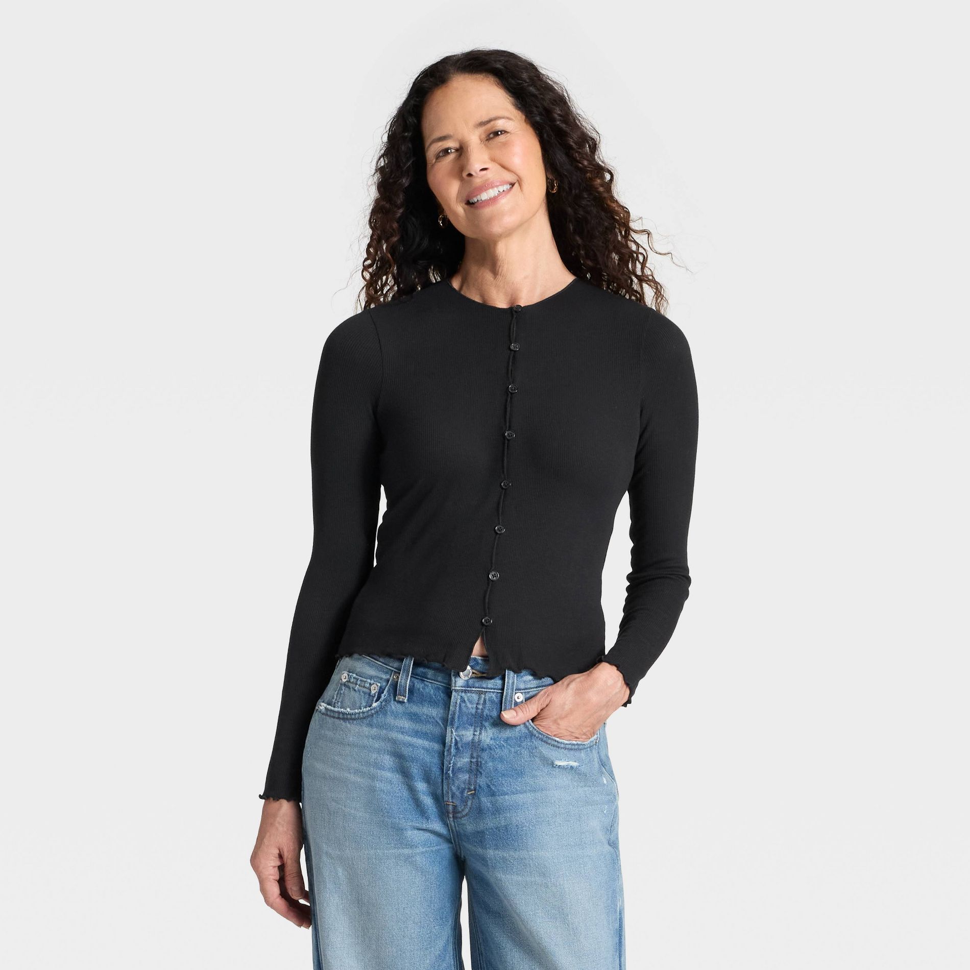 Women's Ribbed Button-Down Cardigan - Universal Thread™ Black M