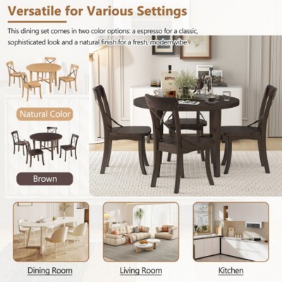 5-Piece Dining Ensemble, Retro Round Table and 4 Chairs with X-shaped Backrest, Suitable for Kitchens, Dining Rooms, and Living Spaces
