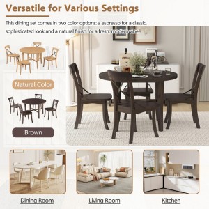 5-Piece Dining Ensemble, Retro Round Table and 4 Chairs with X-shaped Backrest, Suitable for Kitchens, Dining Rooms, and Living Spaces - 1 of 3
