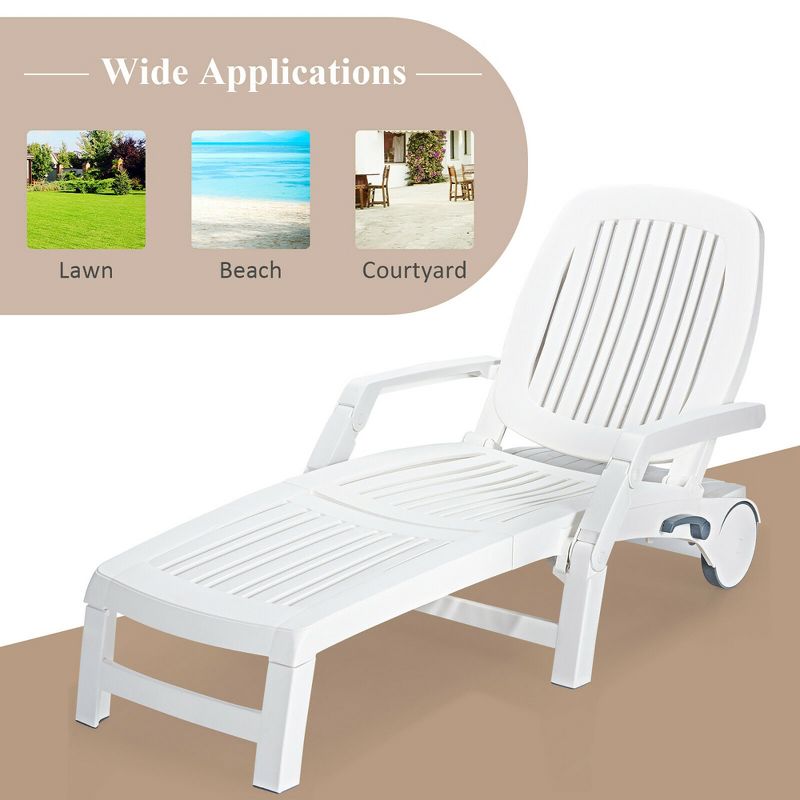 Costway Patio Lounge Chair Chaise Adjustable Recliner Weather Resistant Wheels, 5 of 11