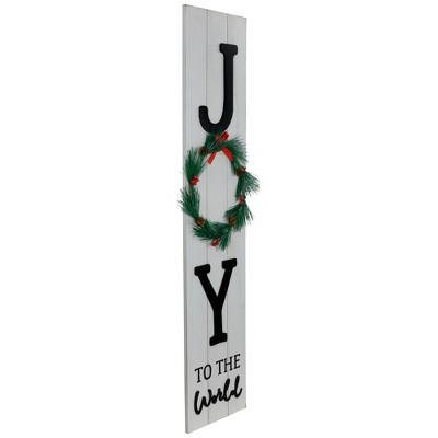 Joy to the World White-Washed Wooden Christmas Porch Sign with Wreath