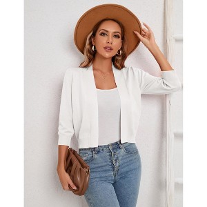 Clearlove Women's 3/4 Sleeve Open Front Cropped Cardigan Sweater Lightweight Knit Short Shrugs - 1 of 4