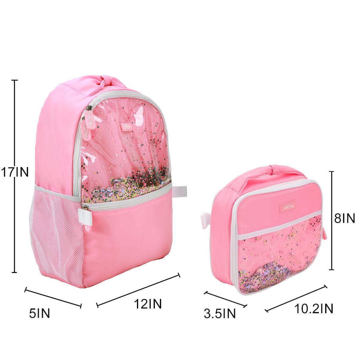 Packed Party Pink Confetti Filled Pink 17" Adult Backpack With Matching Insulated Lunchbox - thumbnail 2