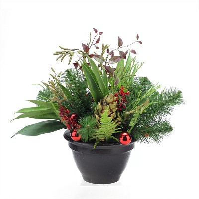 Allstate Floral 14" Artificial Holly Berries, Pine Cones and Ornaments Christmas Plant