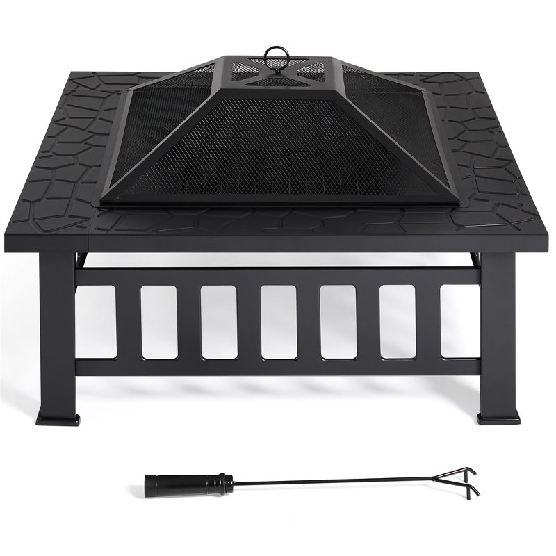 Yaheetech 34in Fire Pit Table Outdoor Patio Fire Pits Square Steel Stove with Mesh Screen and Cover, 1 of 7