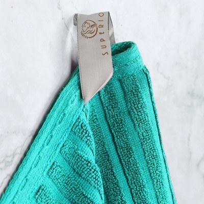 Turquoise Cotton Ribbed Checkered Border 3 Piece Towel Set