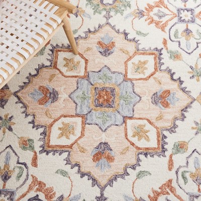 Ivory and Green Hand-Tufted Wool Floral Area Rug