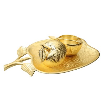 Classic Touch Large Gold Apple Shaped Dish with Removable Honey Jar