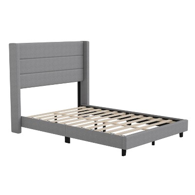 Taylor & Logan Full 47" High Hilton Platform Bed Gray: Elegant Wingback Headboard, Foam Padded, Wooden Slat Support
