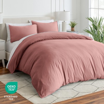 Dusty Rose King Microfiber Duvet Cover Set with Shams