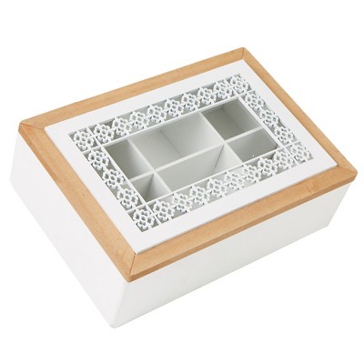 MIND READER Tea Bag Sorter and Organizer [Glass Window Wood Pattern | 6 Compartments] (WHITE)