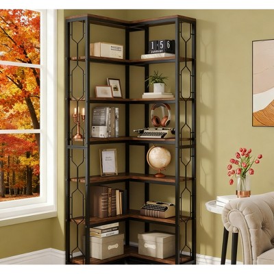 Gulches 7-Tier Corner Bookshelf, Industrial Corner Etagere Bookcase for Home Office