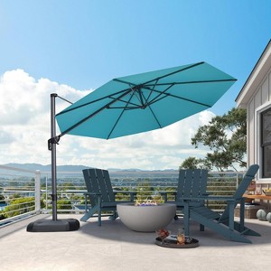 PURPLE LEAF 11 Feet Patio Umbrella Outdoor Cantilever Round Umbrella  Aluminum Umbrella with 360-degree Rotation for Garden Pool Patio, Turquoise  Blue
