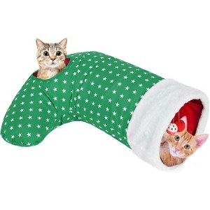Cat Tunnel Christmas Sock with Bell Balls, Upgraded 2 Way Cat Tunnel Interactive Toy, Pet Xmas Stocking with - 1 of 4