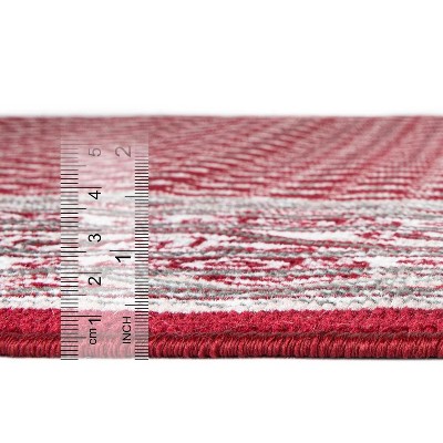 Red and Ivory Rectangular Synthetic Woven Area Rug