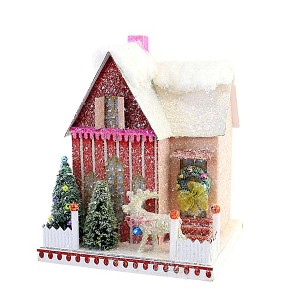 10.25 In Candy Cane Bungalow Putz Reindeer Village Buildings - 1 of 3