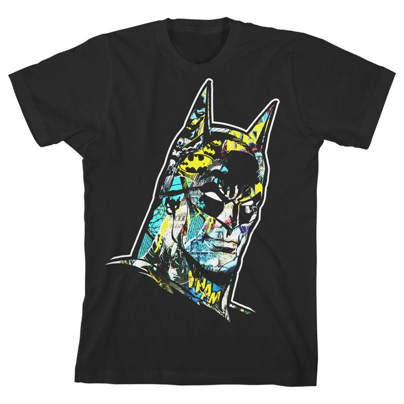 Batman Mask Graphic Trap Black T-shirt Toddler Boy to Youth Boy, 1 of 4
