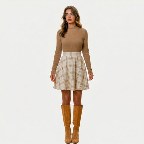Женские платья Cupshe Women's Casual Date Plaid Mini Dress-M-Brown