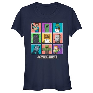 Juniors Womens Minecraft Character Boxes T-Shirt - 1 of 4