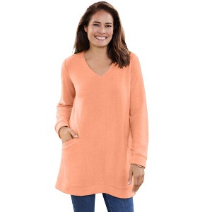 Woman Within Plus Size High Pile Fleece Sweatshirt Tunic - 1 of 4