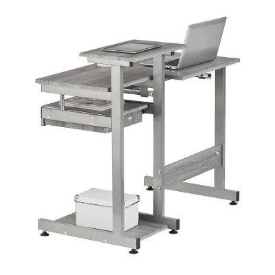 Sleek Gray MDF and Steel Compact Computer Desk with Drawers