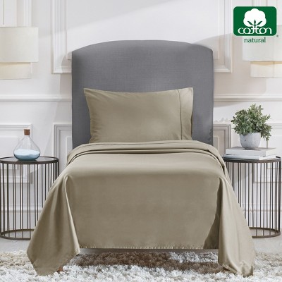 Twin XL Taupe Cotton Sateen 3-Piece Sheet Set