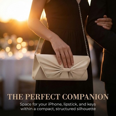 INSPIRE CHIC Bow Evening Bag for Women Pleated Satin Clutch Purses with Chain Black 9.8*1.9*5.3 inches — фото 3