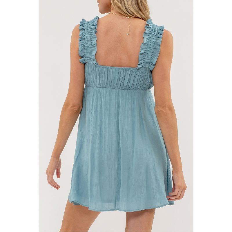 August Sky Women's Wide Ruffle Straps Ruched Empire Waist Mini Dress, 2 of 8