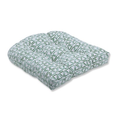 Painted Triangles Verte Wicker Seat Cushion - Pillow Perfect: Artistic Tufted Design, 100% Cotton Canvas, Indoor Comfort