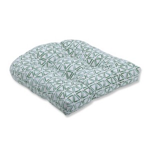 Painted Triangles Verte Wicker Seat Cushion - Pillow Perfect: Artistic Tufted Design, 100% Cotton Canvas, Indoor Comfort - 1 of 3