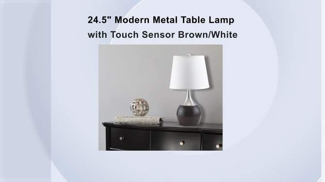 24.5&#34; Modern Metal Table Lamp with Touch Sensor Brown/White - Ore International, 2 of 5, play video
