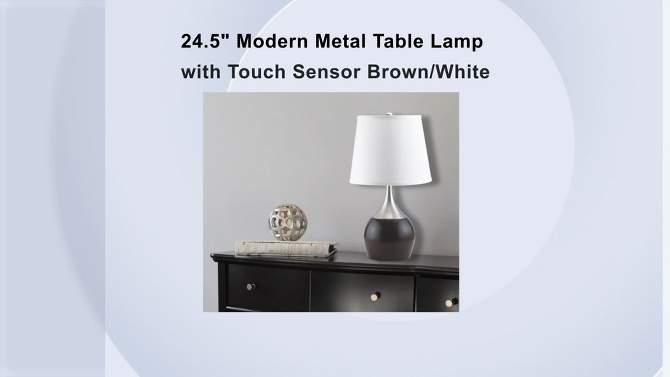 24.5&#34; Modern Metal Table Lamp with Touch Sensor Brown/White - Ore International, 2 of 5, play video